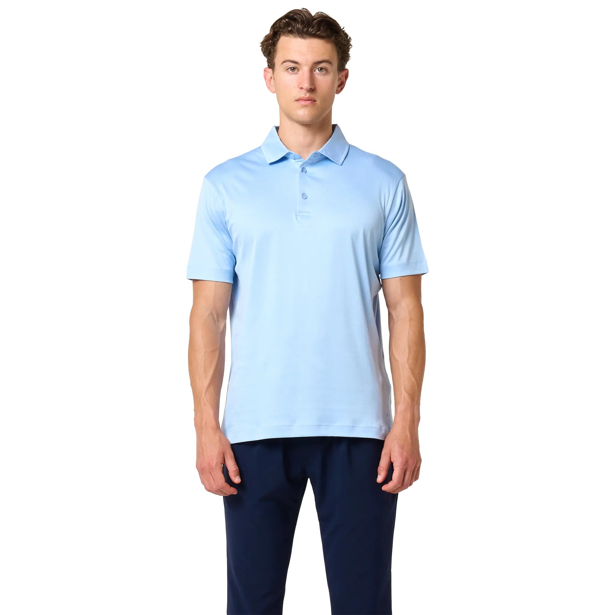 Front View of Loiano Egyptian Cotton Light Blue Polo Shirt